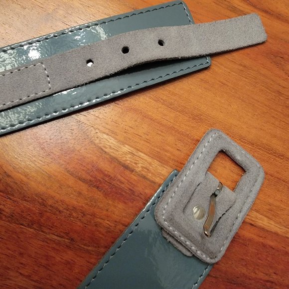 Leather and suede vintage belt, from Paris - hazy Grey / Blue colours - Picture 9 of 9
